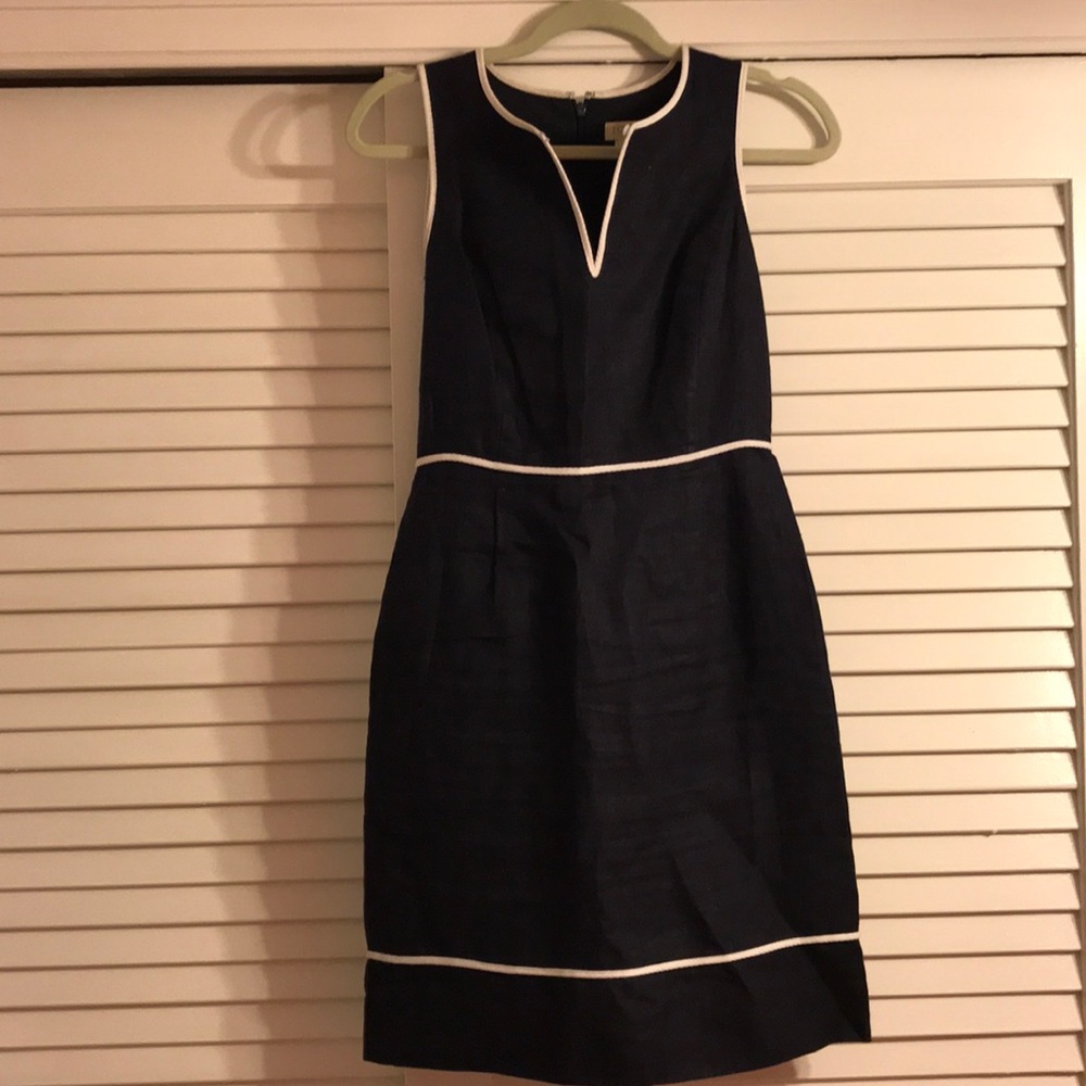 J crew navy and white linen dress